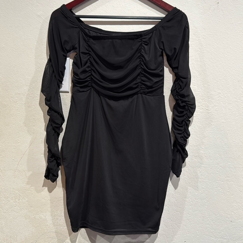 Black off the shoulder mini dress